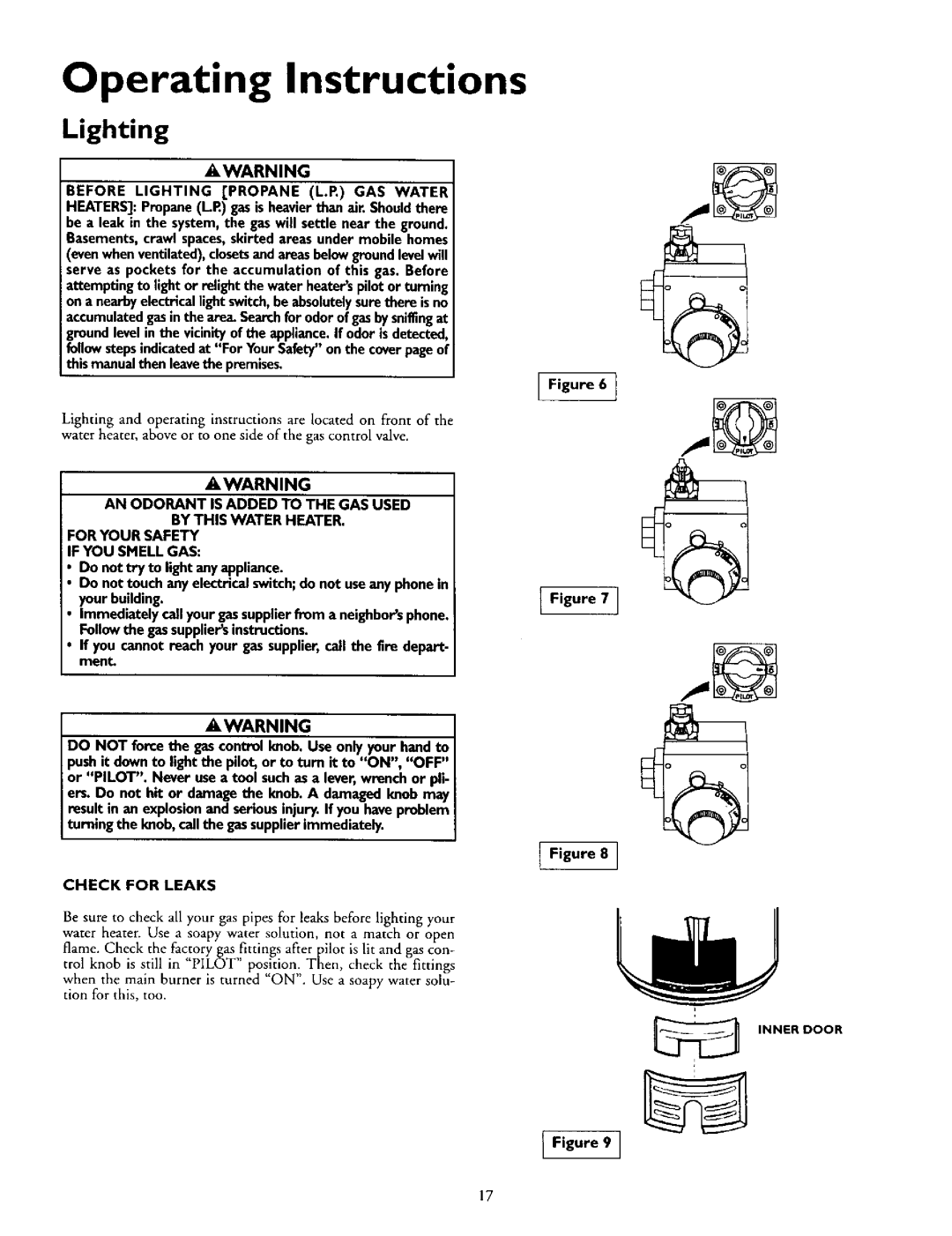 Kenmore 153.332319, 153.332419, 153.332463, 153.332363, 153.332161 Operating Instructions, Lighting, Check for Leaks 