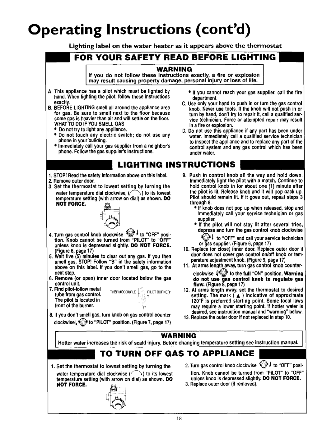 Kenmore 153.332161, 153.332419, 153.332463, 153.332363 Operating Instructions contd, Whattodo if Yousmellgas, Not Force 