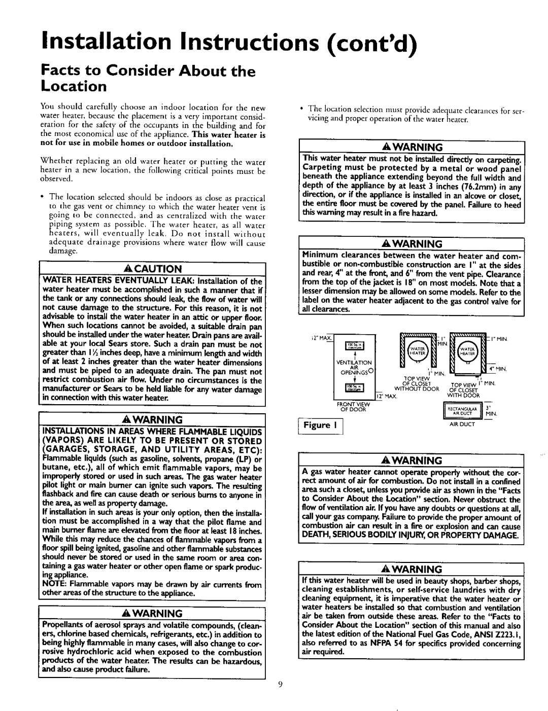 Kenmore 153.332363, 153.332419, 153.332463, 153.332319 Installation Instructions contd, Facts to Consider About Location 