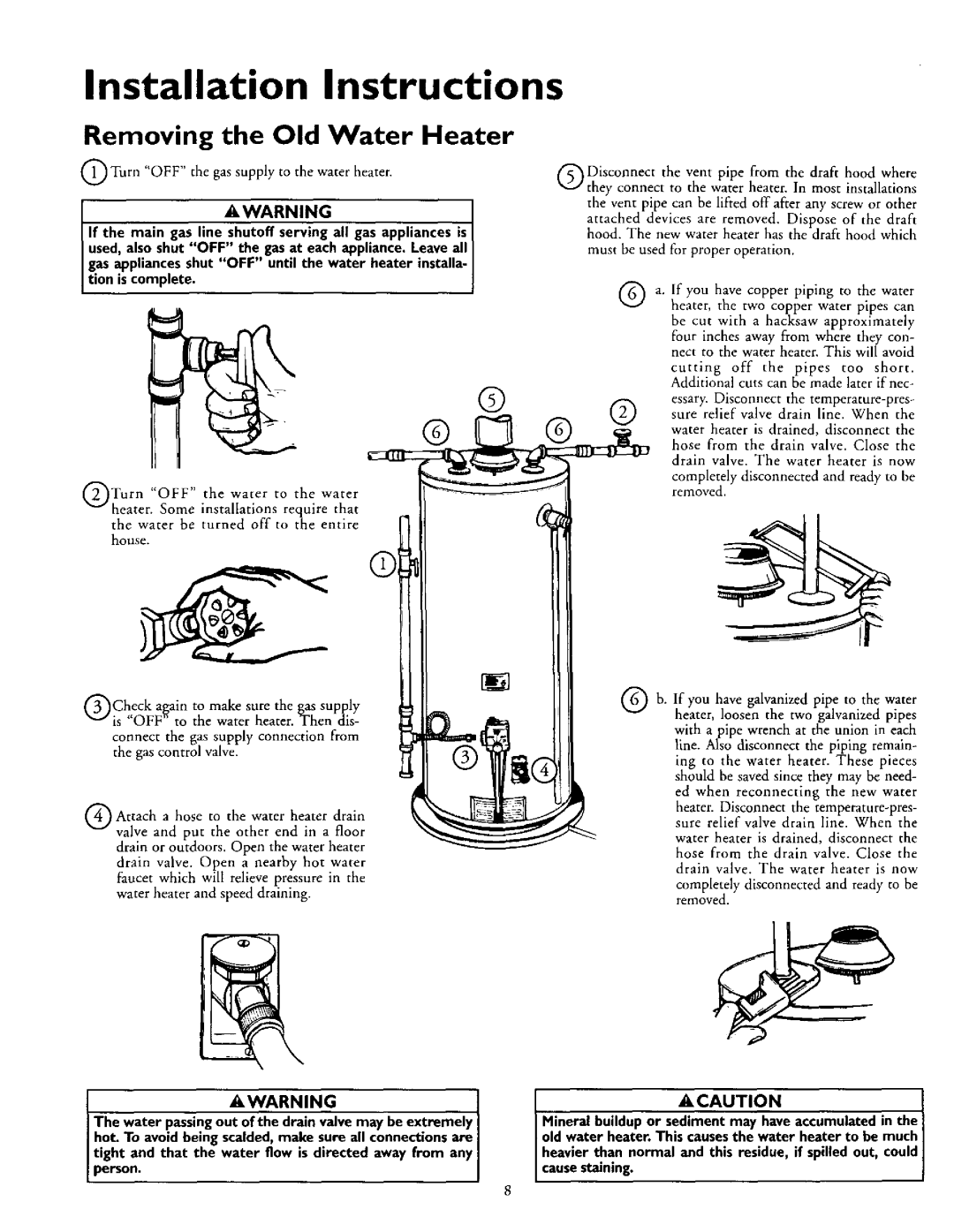Kenmore 153.332463, 153.332419, 153.332363, 153.332319, 153.332161 Installation Instructions, Removing the Old Water Heater 