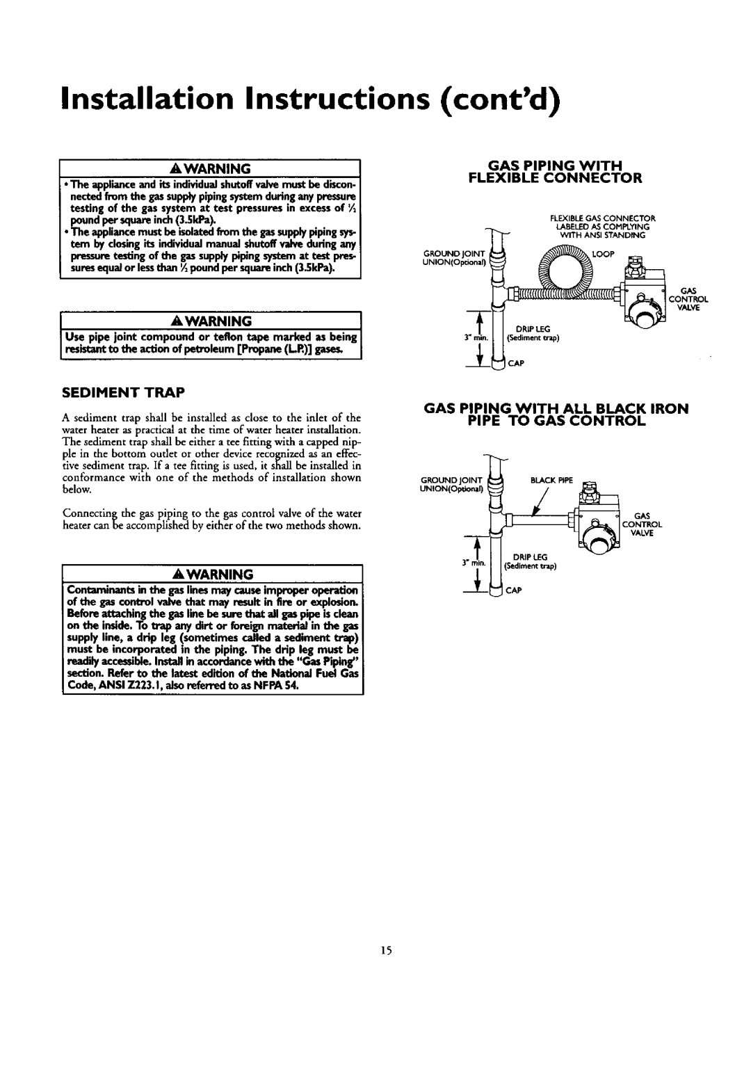 Kenmore 153.332462 Sediment Trap, GAS Piping with Flexible Connector, GAS Piping with ALL Black Iron Pipe to GAS Control 