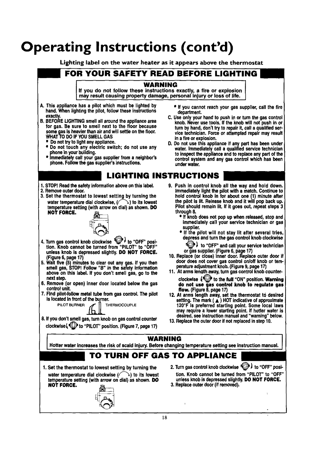 Kenmore 153.332318, 153.332462 Operating Instructions contd, Whattodoifyousmellgas, Not Force, Replaceouter doorif removed 