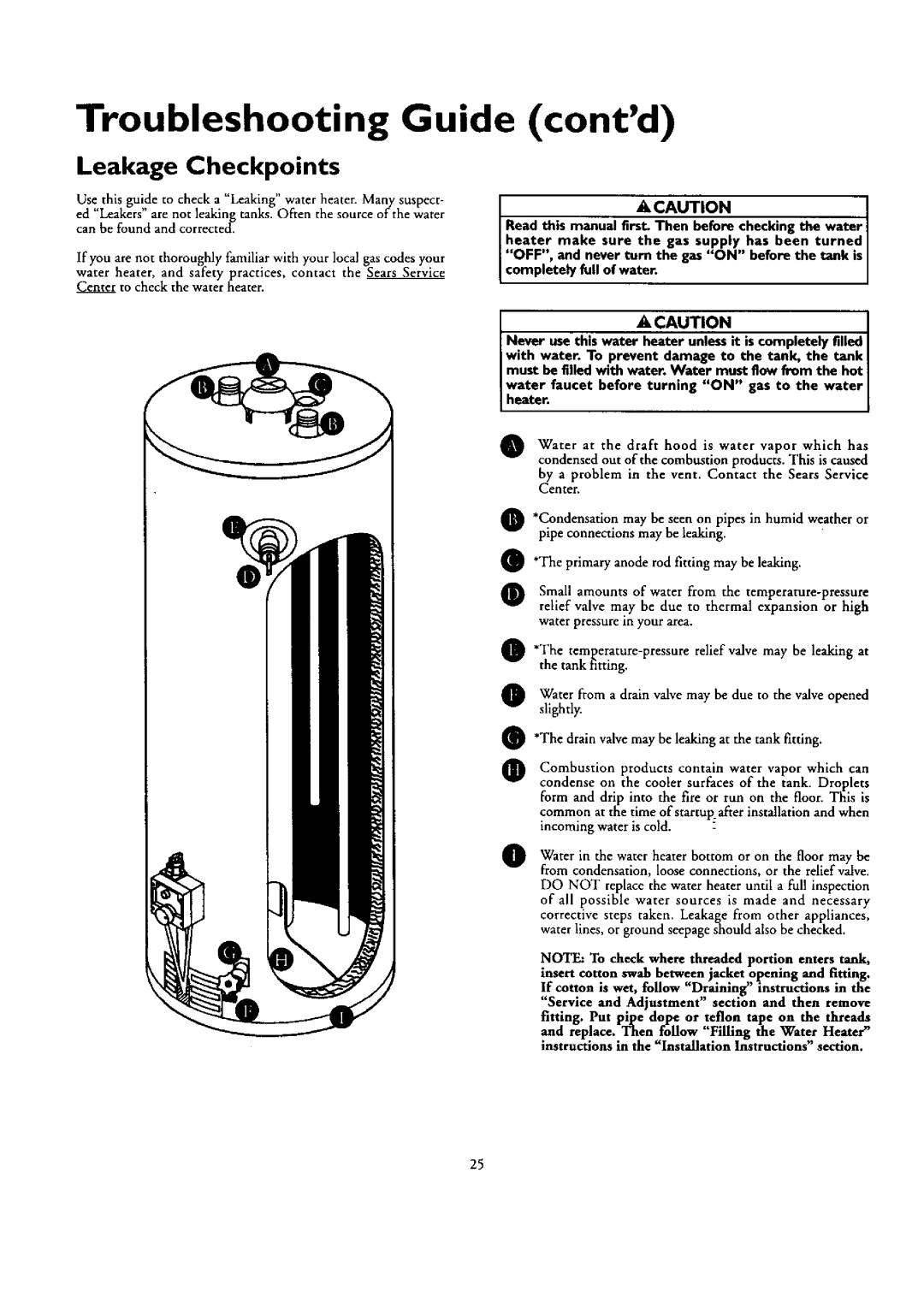 Kenmore 153.332462, 153.332362, 153.332418, 153.332318, 153.332562 owner manual Leakage Checkpoints, Read this manual E 