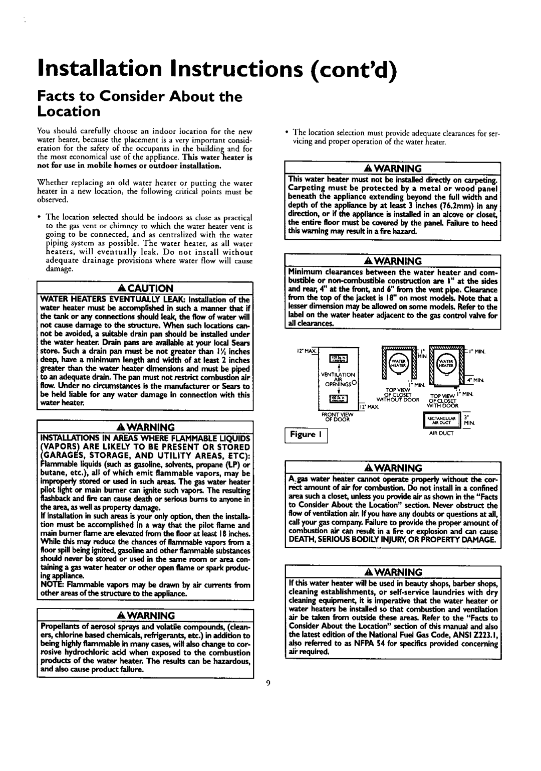 Kenmore 153.332562, 153.332462, 153.332362 Installation Instructions contd, Facts to Consider About Location, Awarning 