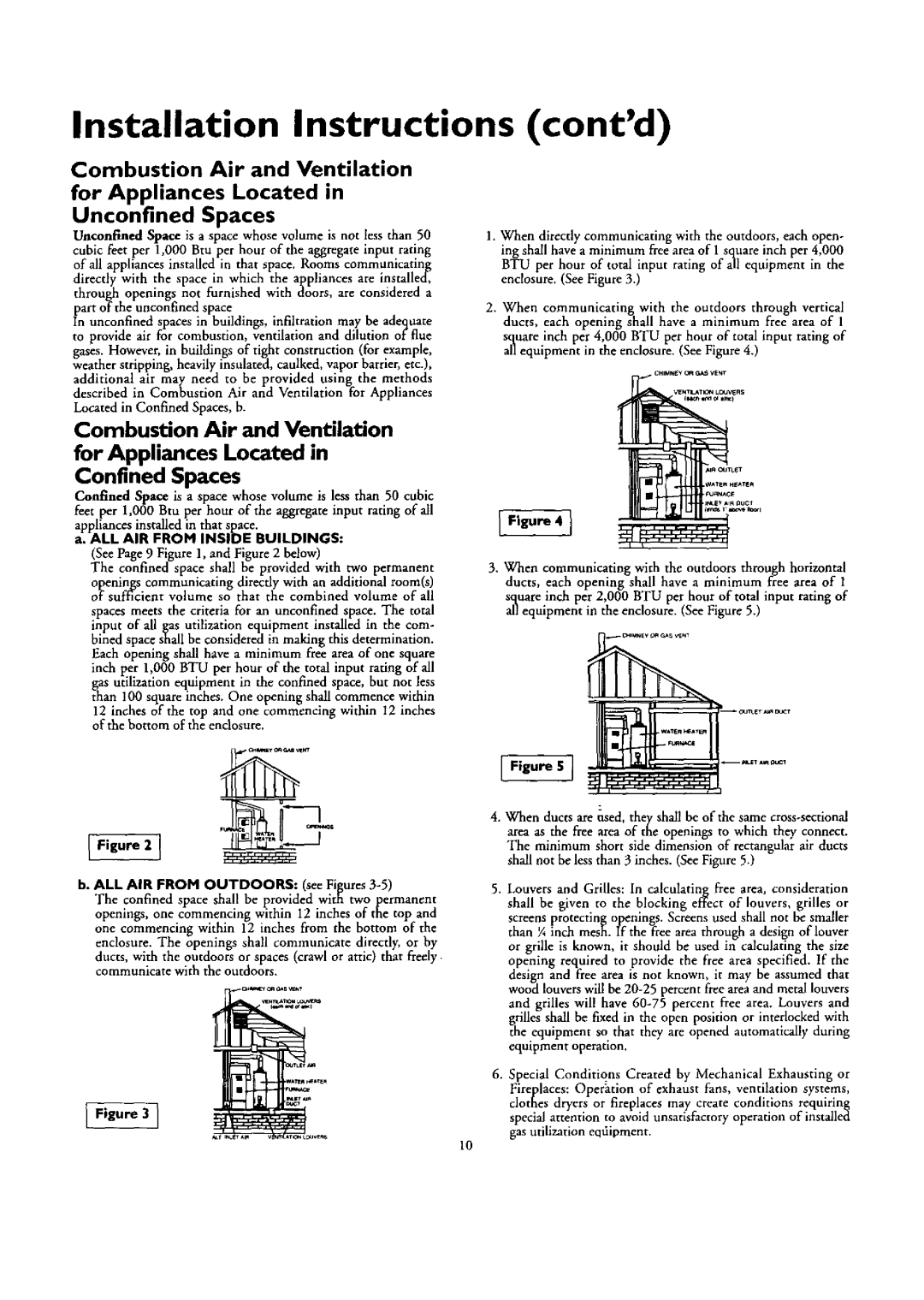 Kenmore 153.332462, 153.332362 contd, Installation Instructions, for Appliances Located in Confined Spaces, I Figure 