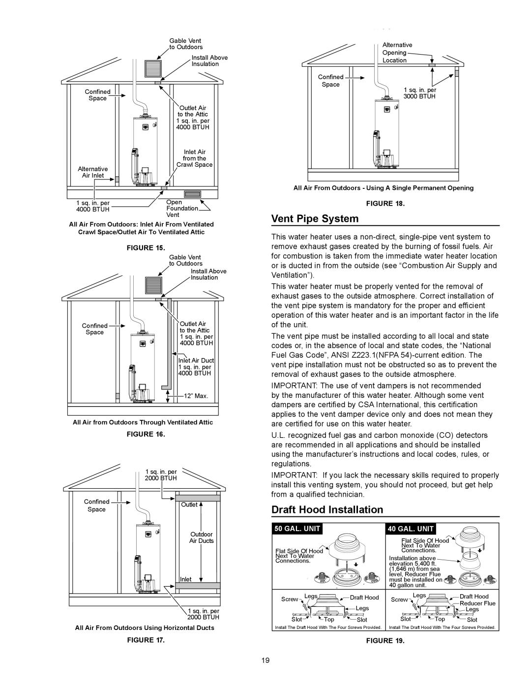 Kenmore 153.33262, 153.33264 manual Vent Pipe System, Draft Hood Installation 