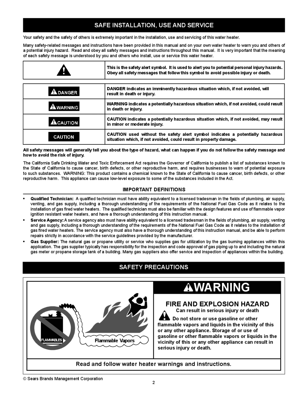 Kenmore 153.33264, 153.33262 manual Safe INSTALLATION, USE and Service, Safety Precautions 