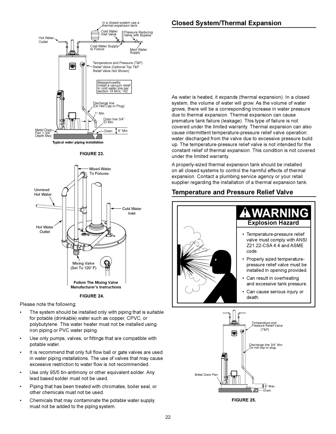 Kenmore 153.33264, 153.33262 manual Closed System/Thermal Expansion, Temperature and Pressure Relief Valve 