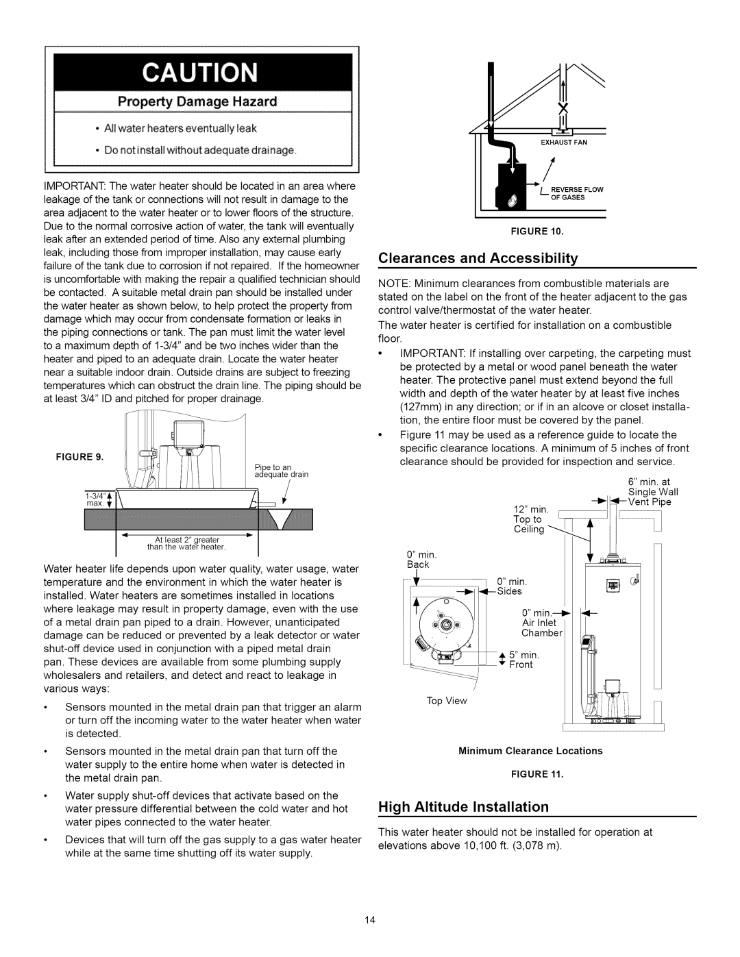 Kenmore 153.33264, 153.33262 manual Pmpey Damage Hazard, High Altitude Installation, Minimum Clearance Locations 