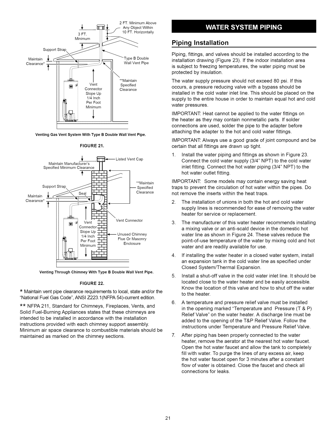 Kenmore 153.33262, 153.33264 manual Piping Installation, Venting Gas Vent System With Type B Double Wall Vent Pipe 