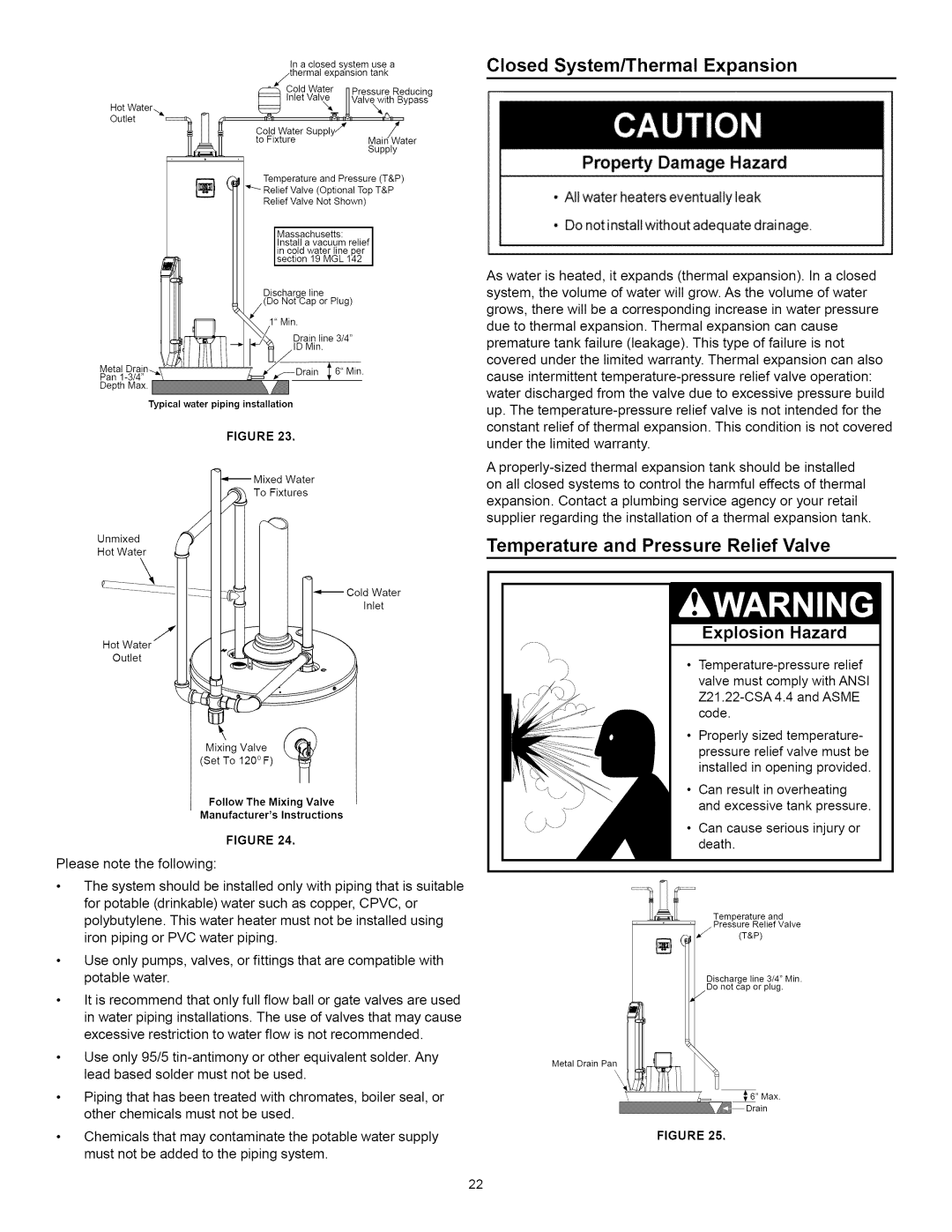 Kenmore 153.33264, 153.33262 Closed System/Thermal Expansion Pmpey Damage Hazard, Temperature and Pressure Relief Valve 