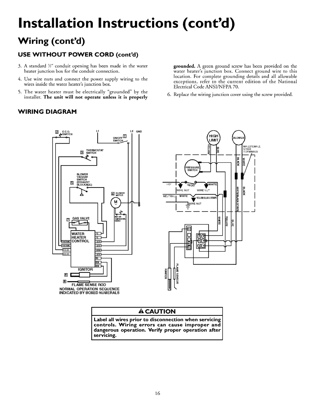 Kenmore 153.33296, 153.332870HA, 153.332990HA, 153.332861 Wiring contd, USE Without Power Cord contd, Wiring Diagram 