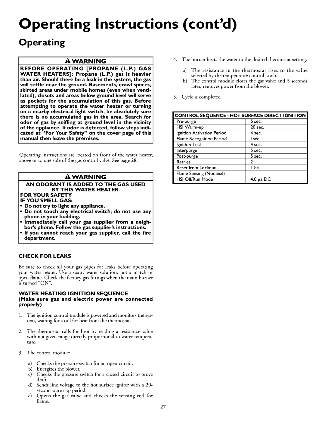 Kenmore 153.332861, 153.33296, 153.33298 Operating Instructions contd, Before Operating Propane L.P. GAS, Check for Leaks 