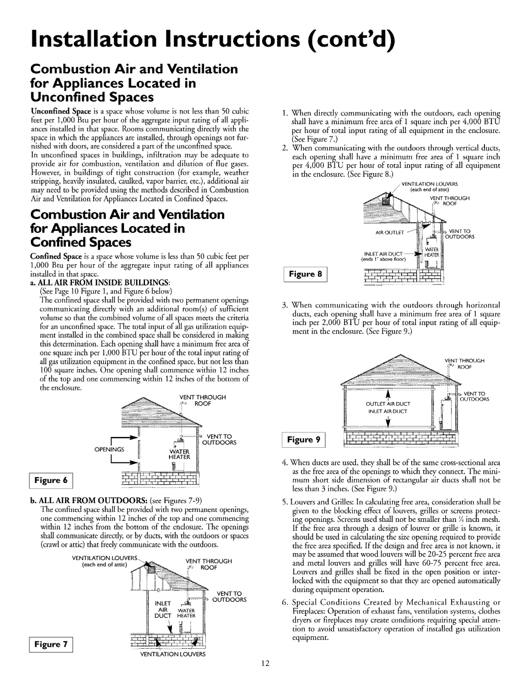 Kenmore 153.33298, 153.33296, 153.332870HA Installation Instructions contd, Combustion Air and Ventilation, Figure 