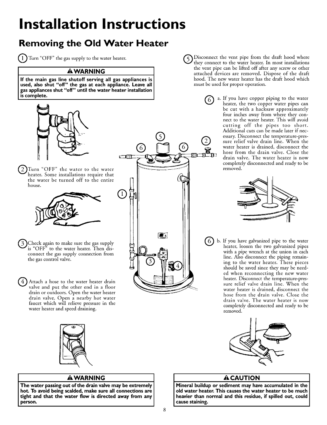 Kenmore 153.33296, 153.332870HA, 153.332990HA, 153.332861, 153.33298 Installation Instructions, Removing the Old Water Heater 