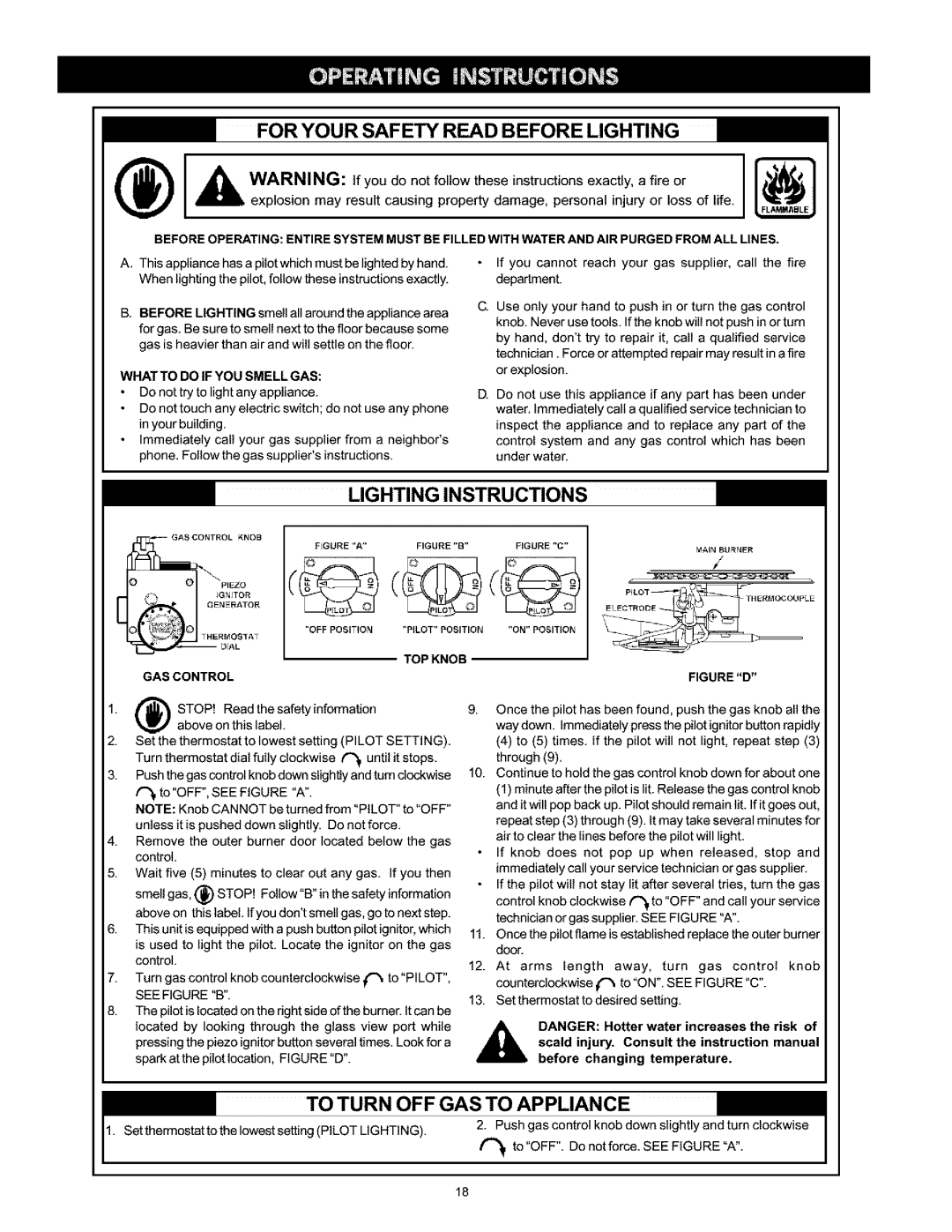 Kenmore 153.333445, 153.333345, 153.333545, 153.333415 HA, 153.333315 HA For Your Safety Read Before Lighting, GAS Control 