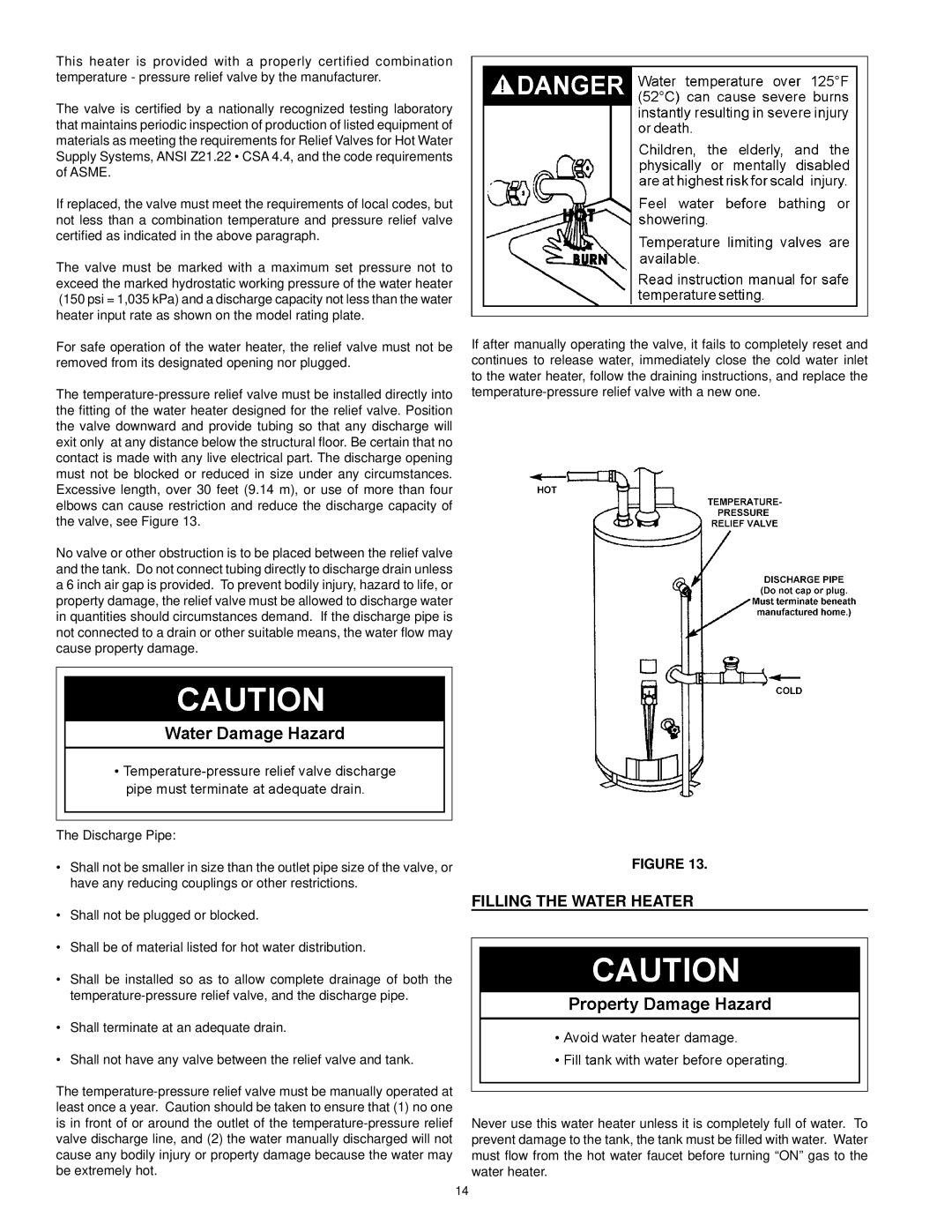 Kenmore 153.33385 owner manual Filling the Water Heater 