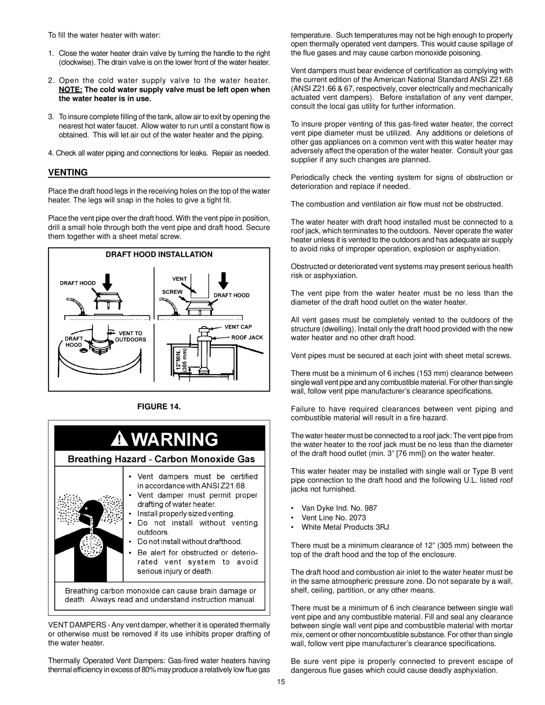 Kenmore 153.33385 owner manual Venting, Draft Hood Installation 