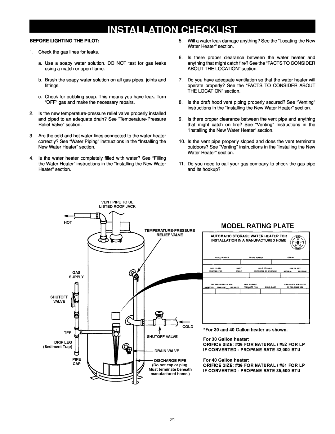 Kenmore 153.33385 owner manual Installation Checklist, Before Lighting The Pilot 