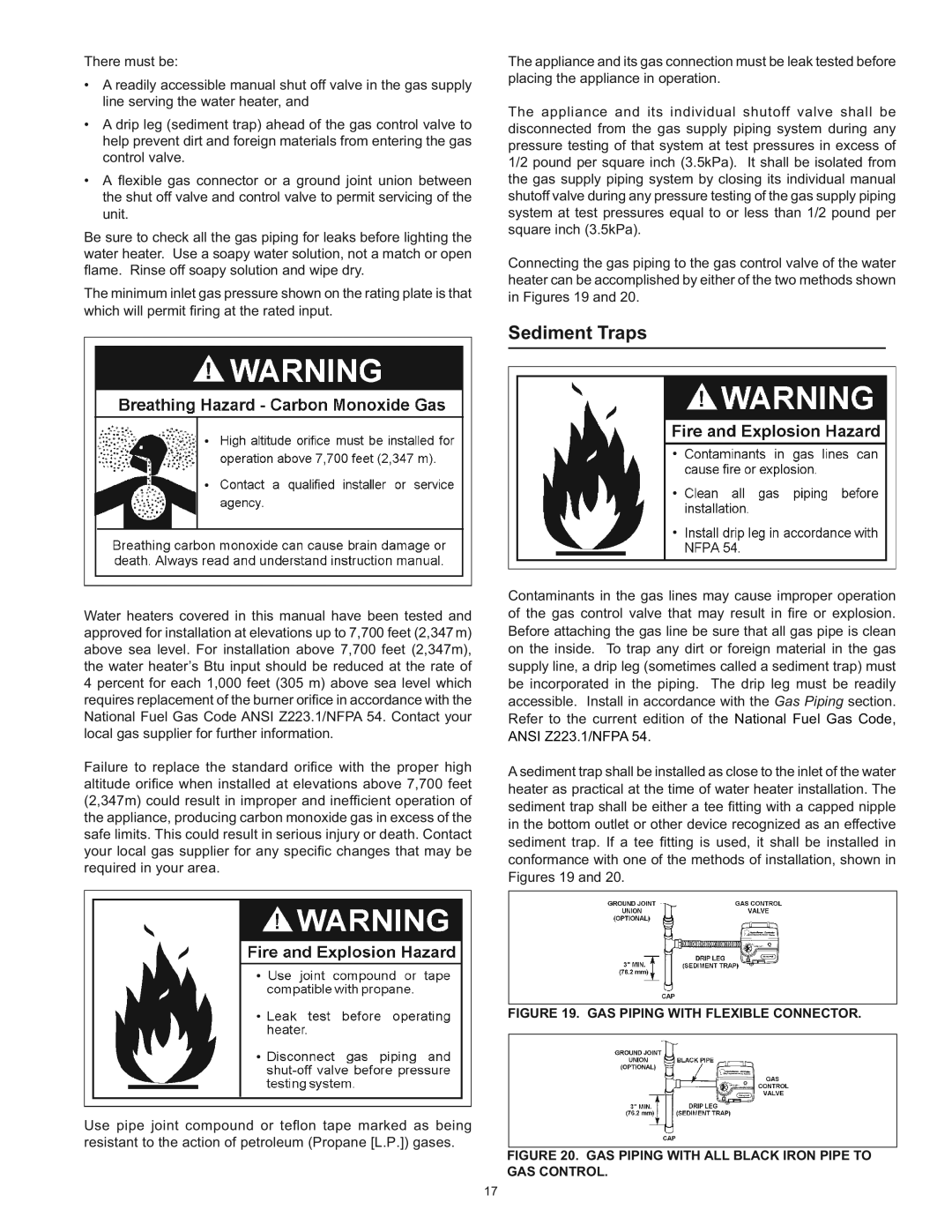 Kenmore 153.33443, 153.33453 owner manual Sediment Traps, GAS Piping with Flexible Connector 