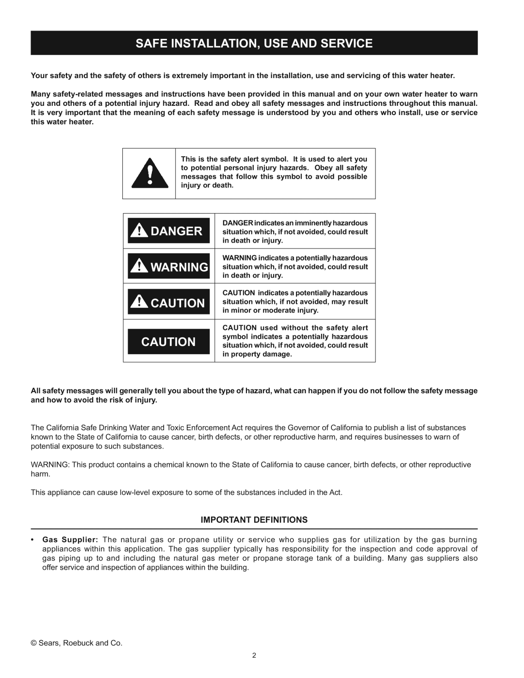 Kenmore 153.33453, 153.33443 owner manual Safe INSTALLATION, USE and Service, Important Definitions 