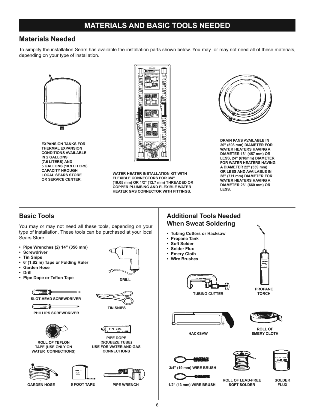 Kenmore 153.33453, 153.33443 owner manual Materials and Basic Tools Needed, Additional Tools Needed When Sweat Soldering 