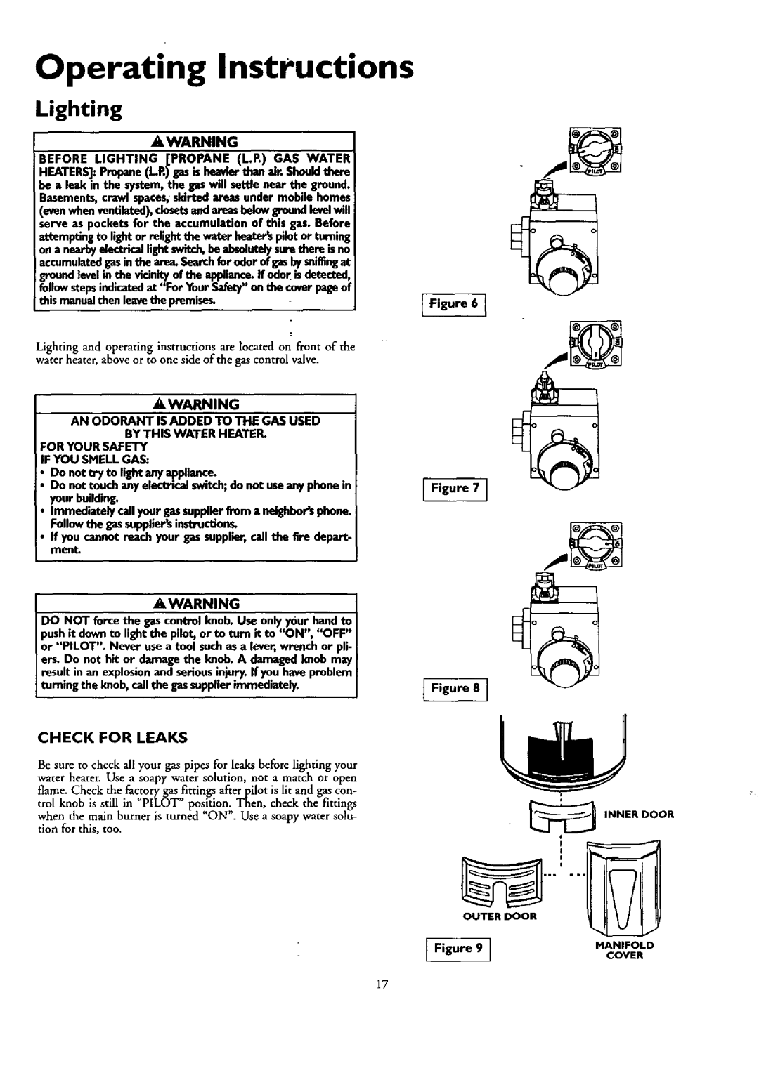 Kenmore 153.33449, 153.33459, 153.33439 Operating Instructions, Check for Leaks, Before Lighting Propane LP. GAS Water 