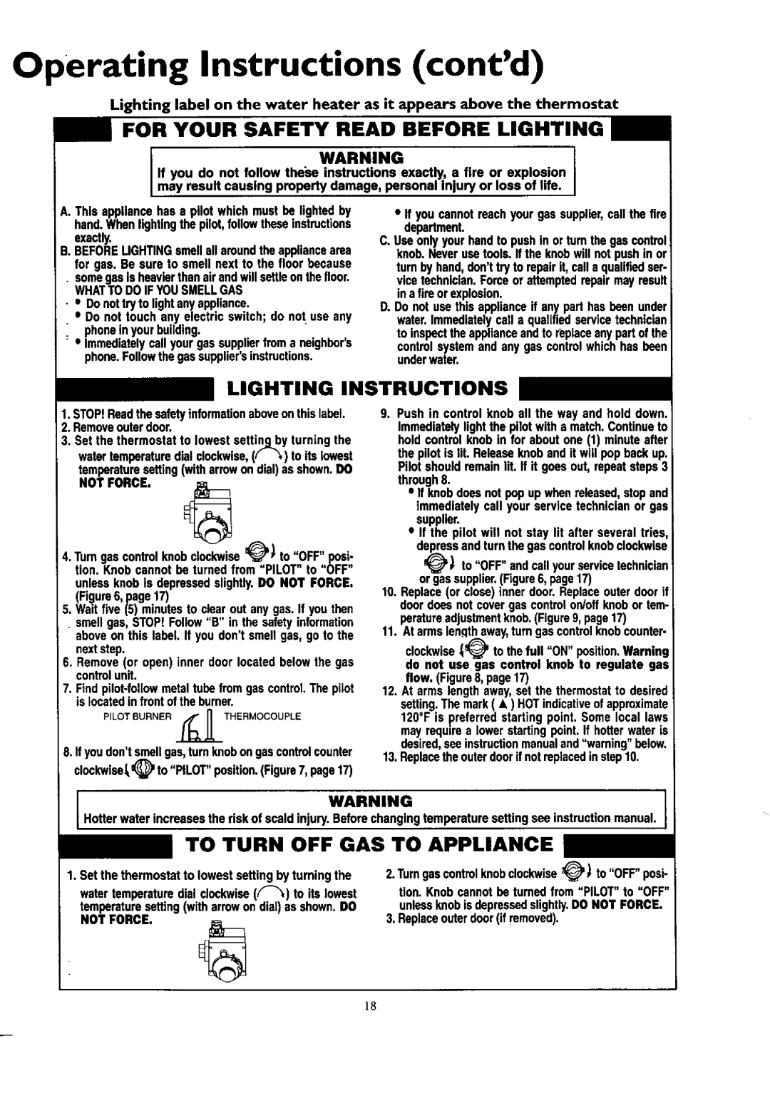 Kenmore 153.33439, 153.33459, 153.33449, 153.33429 Operating Instructions contd, Whatto Doif Yousmellgas, Not Force 