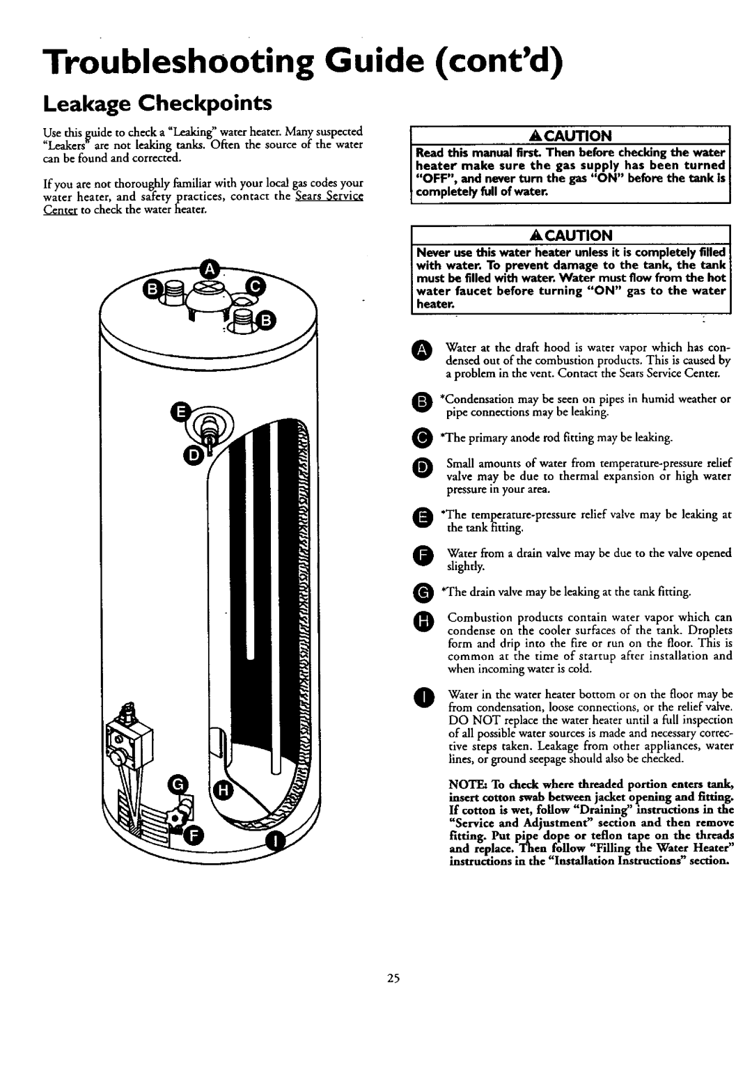 Kenmore 153.33449, 153.33459, 153.33439, 153.33429 owner manual Leakage Checkpoints, Acaution 