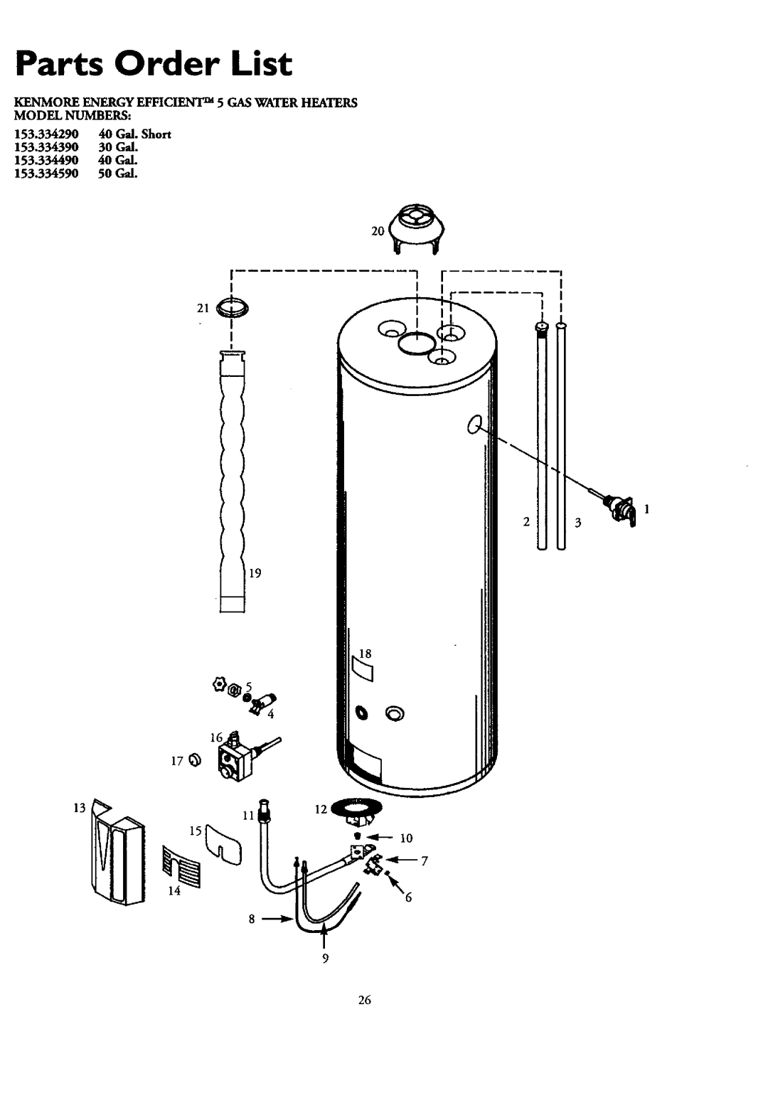 Kenmore 153.33439, 153.33459, 153.33449, 153.33429 owner manual Parts Order List 