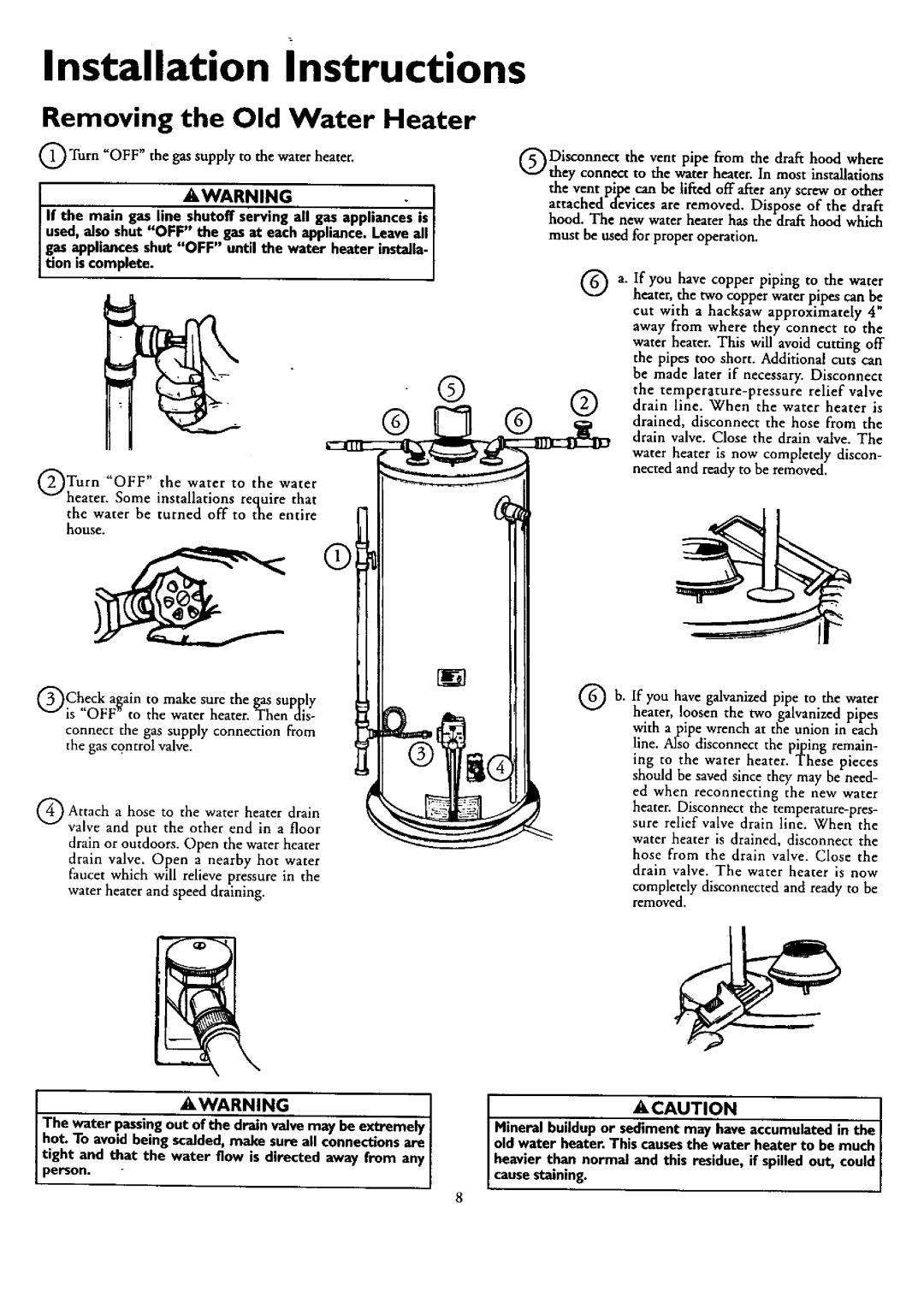 Kenmore 153.33459, 153.33449 Installation Instructions, Removing the Old Water Heater, Cut with a hacksaw approximately 