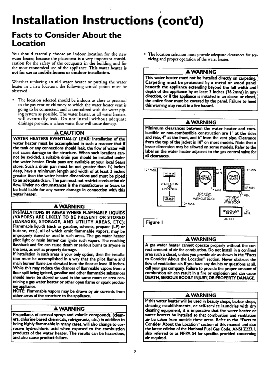 Kenmore 153.33449, 153.33459, 153.33439, 153.33429 Installation Instructions contd, Facts to Consider About Location 