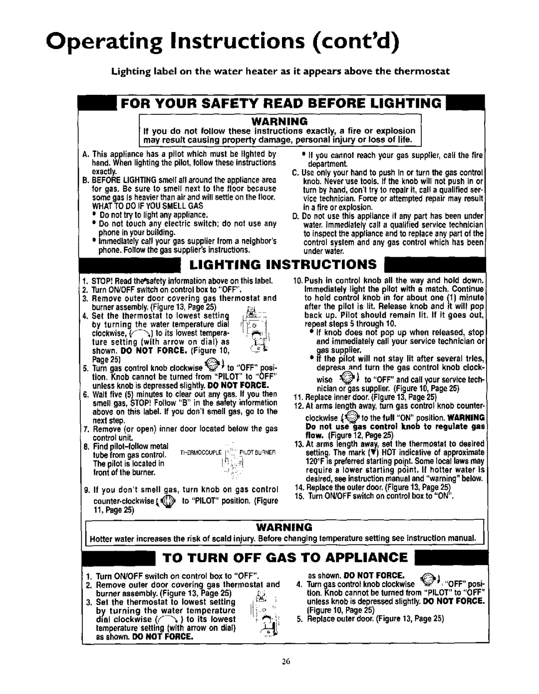 Kenmore 153.335943, 153.335863, 153.335846, 153.335963 owner manual Operating Instructions contd, Whattodoif Yousmellgas 