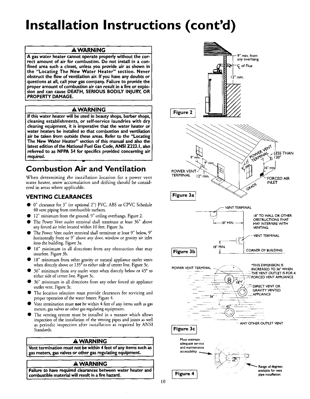 Kenmore 153.335943, 153.335863 F,gur, Installation Instructions, contd, Combustion Air and Ventilation, Awarning, iWARNING 