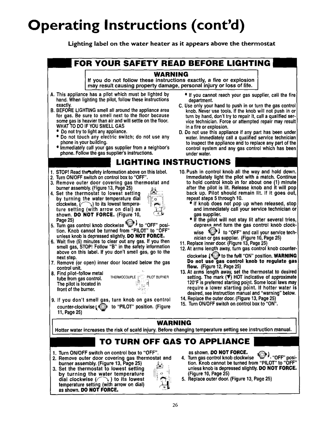 Kenmore 153.335943 Operating Instructions contd, For Your Safety Read Before Lighting, Lighting Instructions, To Appliance 