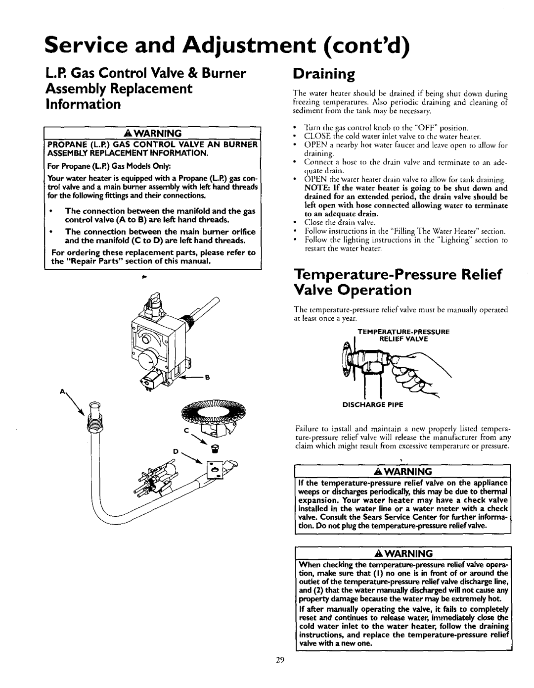 Kenmore 153.335846 Service and Adjustment contd, L.R Gas Control Valve & Burner, Assembly Replacement Information 