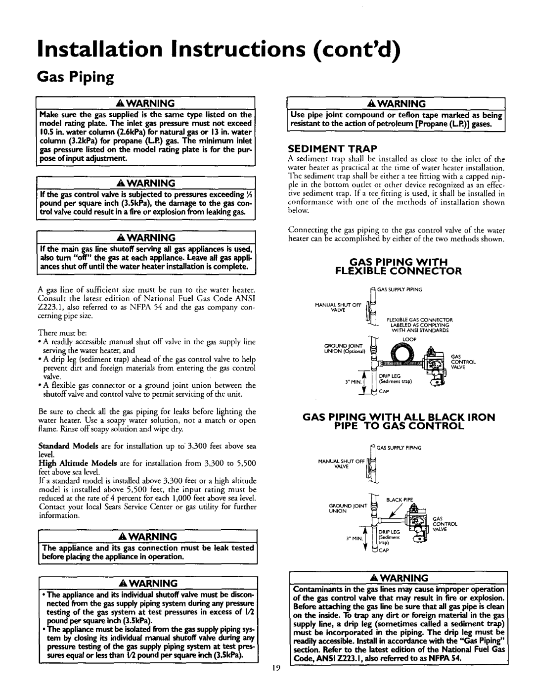 Kenmore 153.335916 Gas Piping, GAS Piping with Flexible Connector, He appliance and its gas connection must be leak tested 