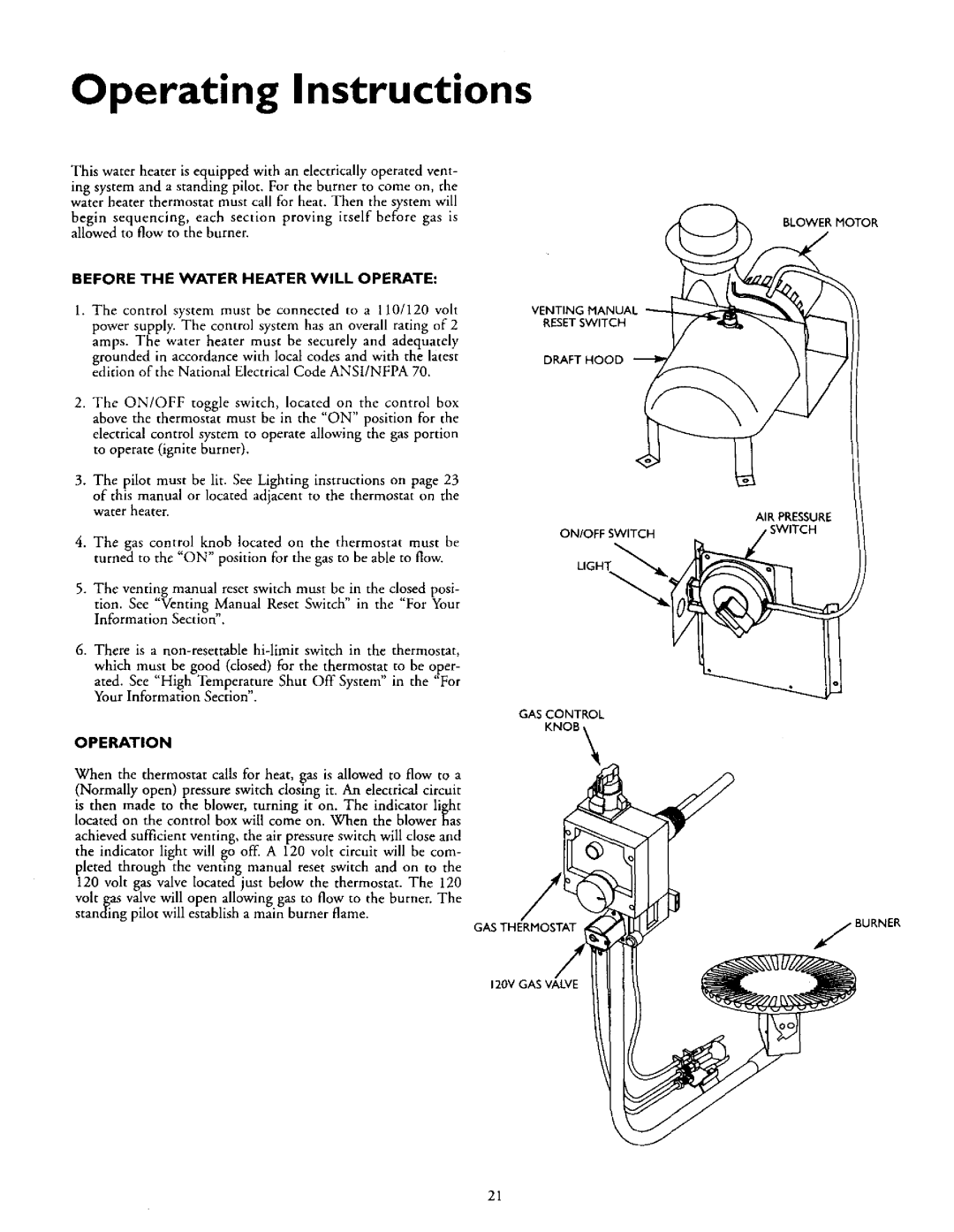 Kenmore 153.335845, 153.335942, 153.335962, 153.335862 Operating Instructions, Before the Water Heater will Operate 