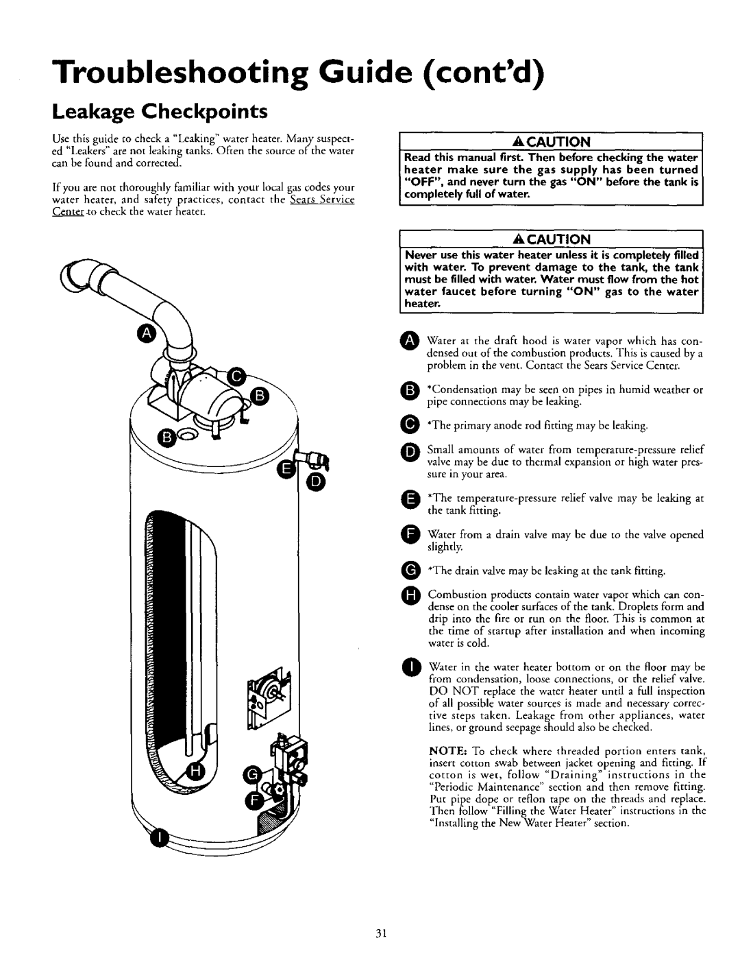 Kenmore 153.335845, 153.335942, 153.335962, 153.335862, 153.335916 Troubleshooting Guide contd, Leakage Checkpoints 