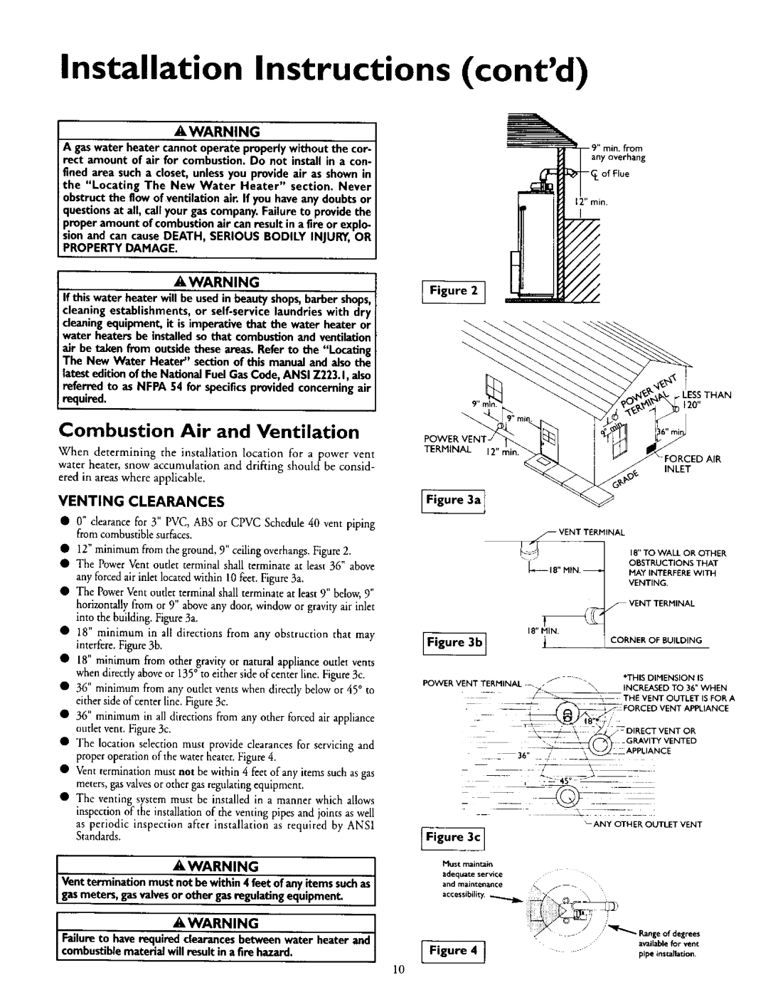 Kenmore 153.335942 Installation Instructions contd, IFigure3i, Combustion Air and Ventilation, Venting Clearances 