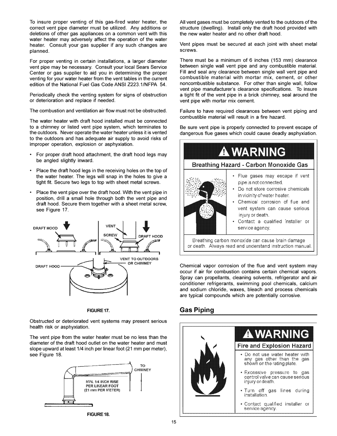 Kenmore 153.33616 Beangledslightlyinward, Position,drillasmallholethroughboththeventpipeand, SeeFigure17, Gas Piping 