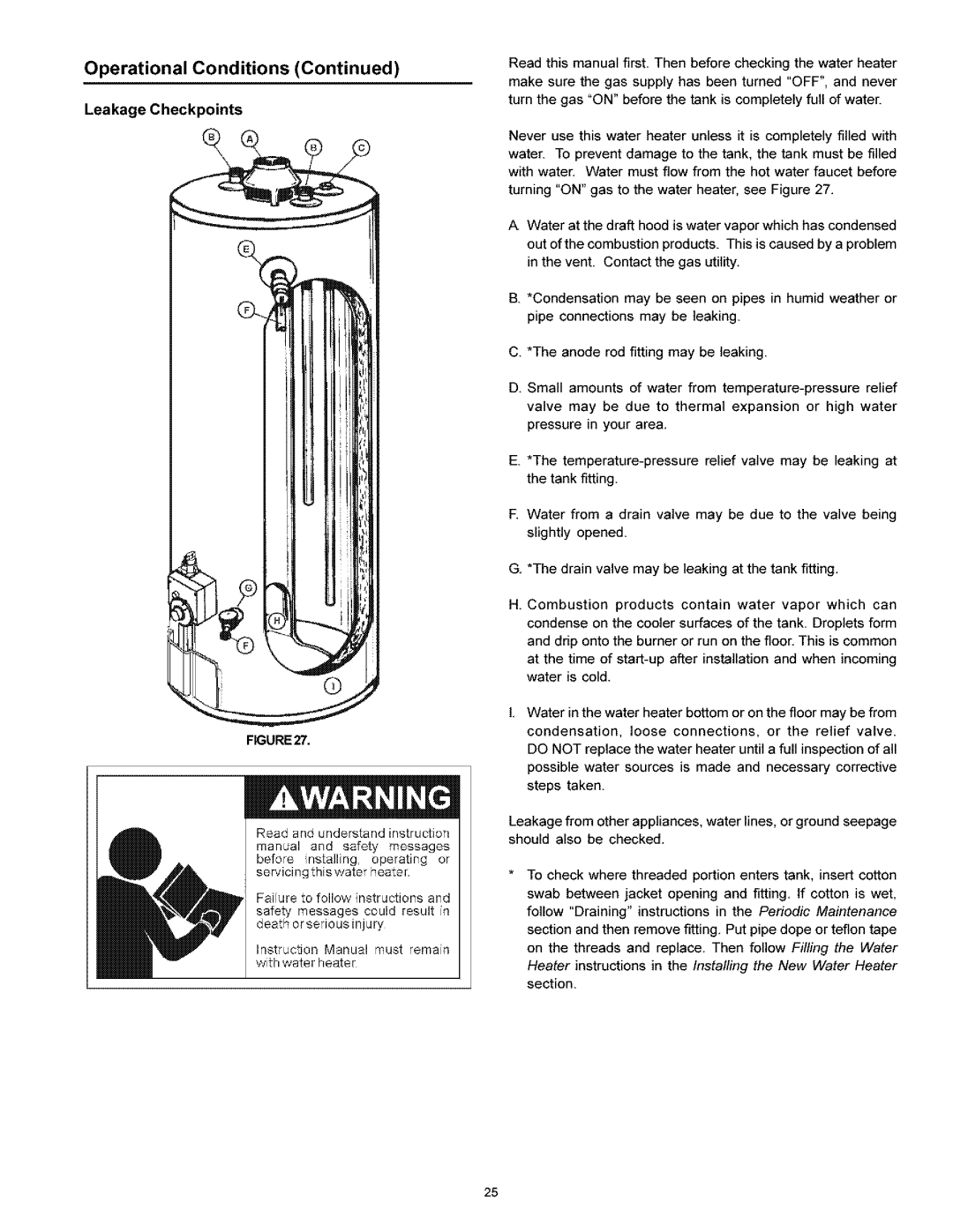 Kenmore 153.33616 owner manual Operational Conditions Leakage Checkpoints 