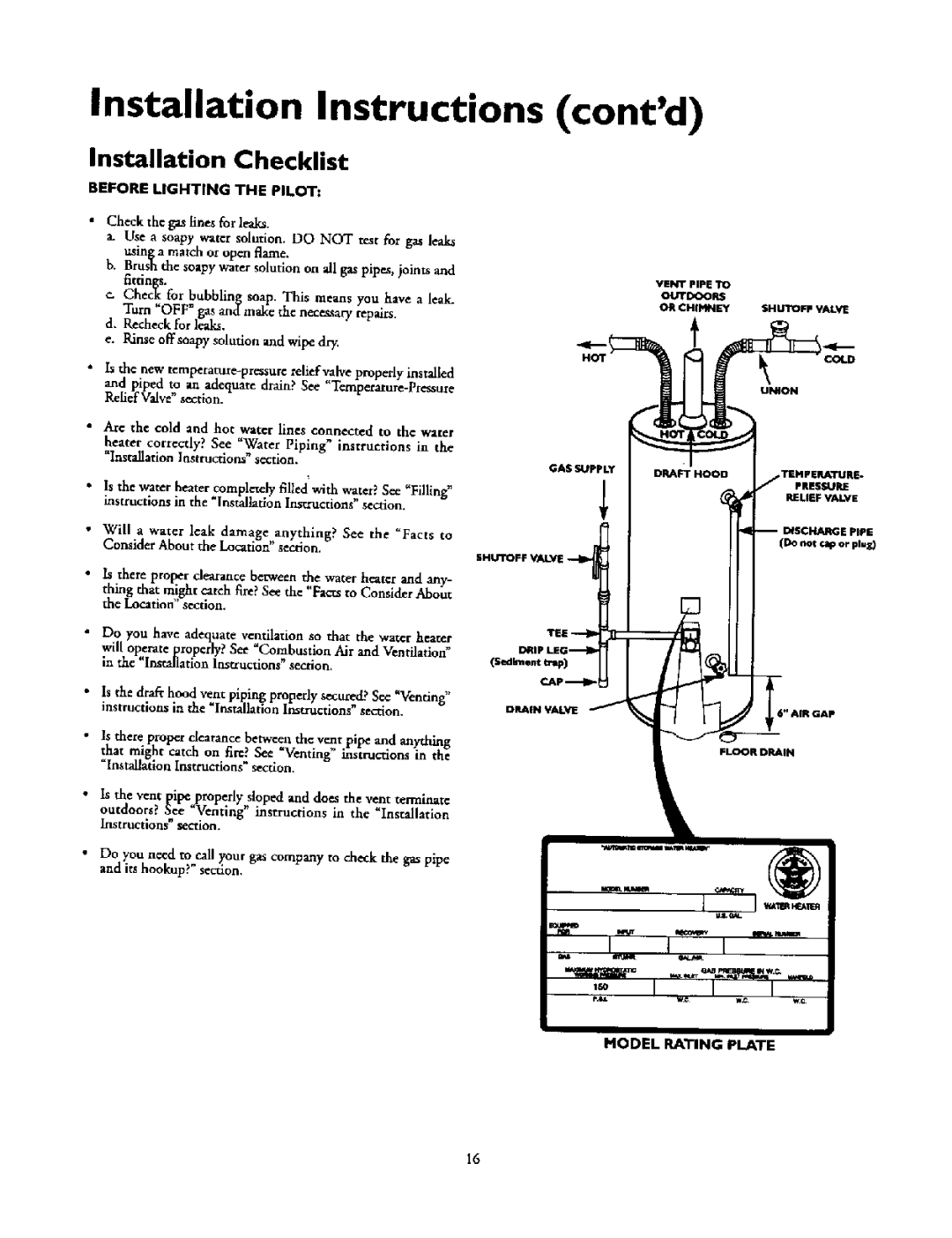 Kenmore 153.336151, 153.336251, 153.336312, 153.336351 Contd, Installation Checklist, Rinseoffsoapy solution and wipe dry 