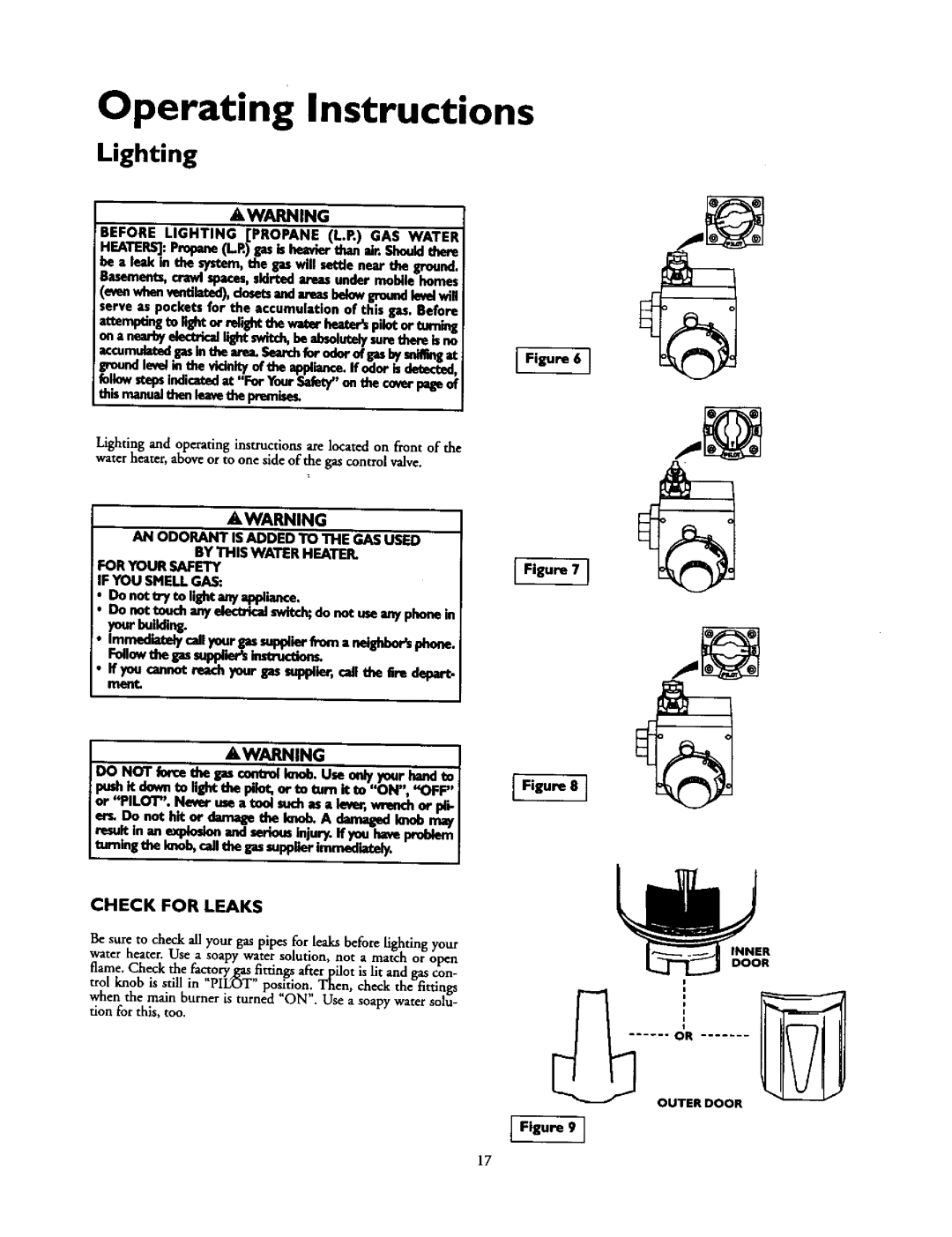 Kenmore 153.336951 Operating Instructions, Lighting, Emnwbenventilatod,dosetsandareaslaowgroundle wili, Check for Leaks 