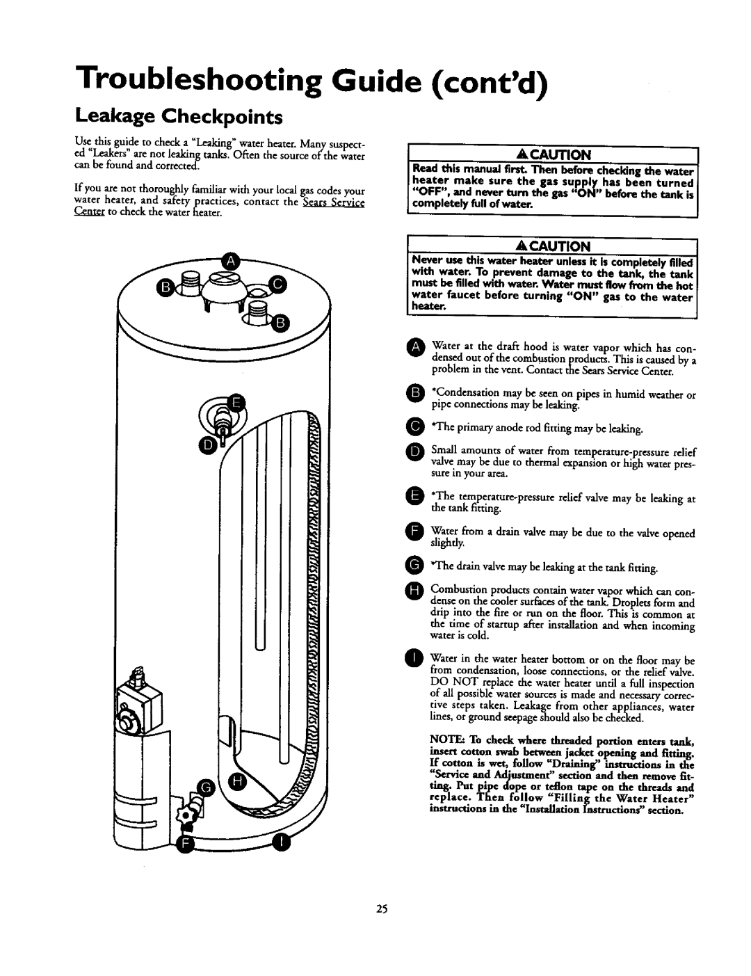 Kenmore 153.336812, 153.336251, 153.336312, 153.336351, 153.336151 Troubleshooting Guide contd, Leakage Checkpoints 