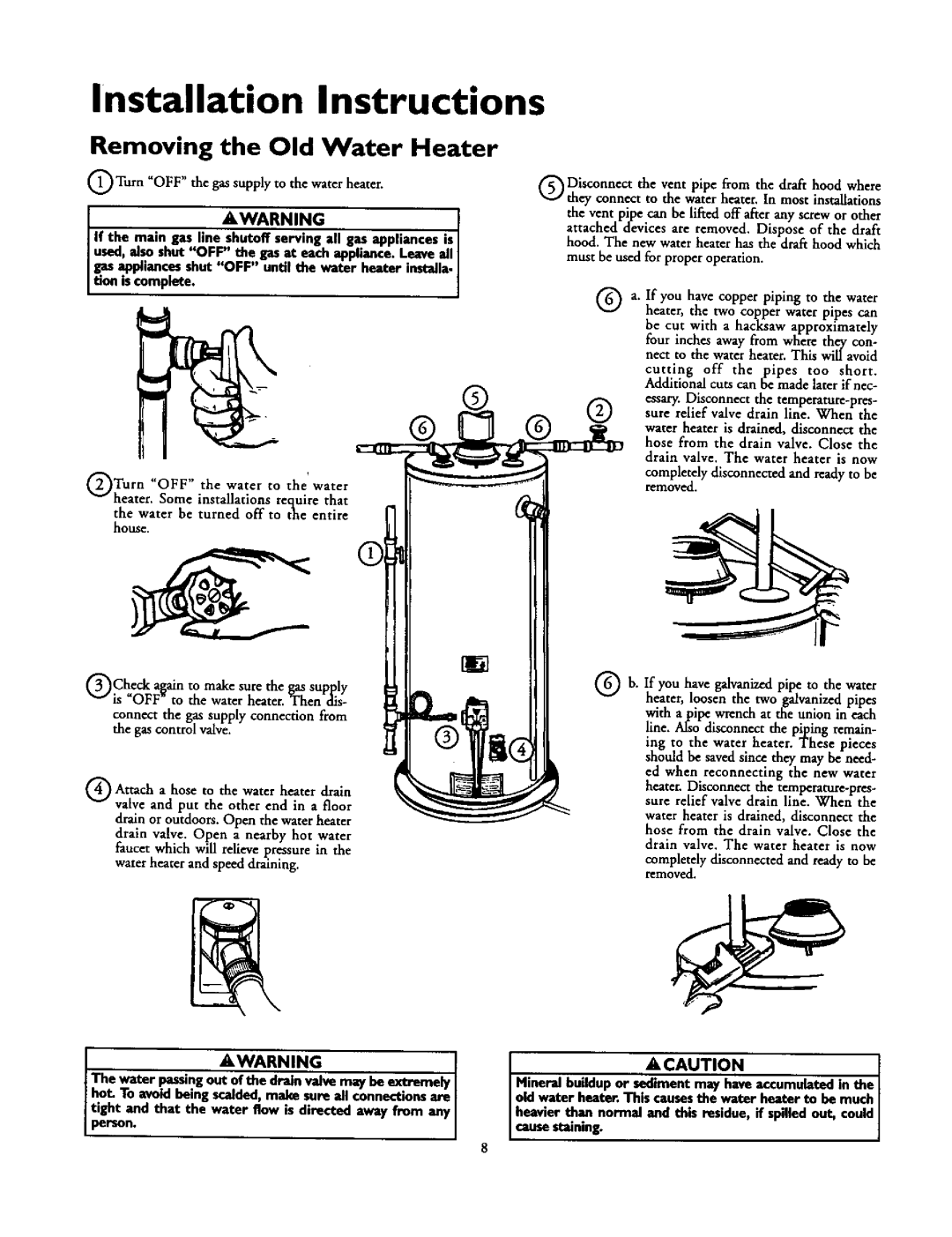 Kenmore 153.336412, 153.336251, 153.336312, 153.336351, 153.336151 Installation Instructions, Removing the Old Water Heater 