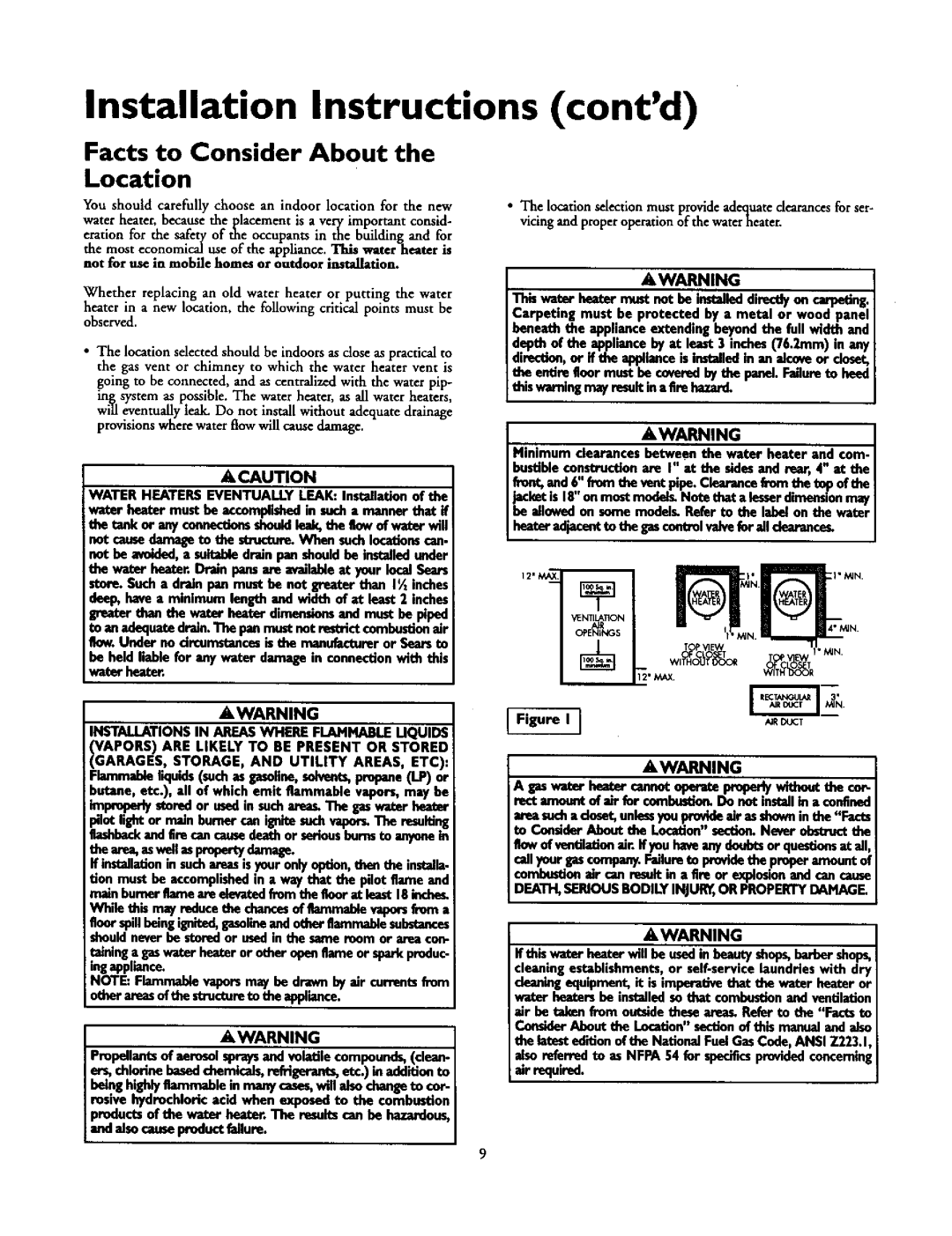 Kenmore 153.336751, 153.336251, 153.336312 Installation Instructions, Contd, Water Heaters Eventually Leak Installation 