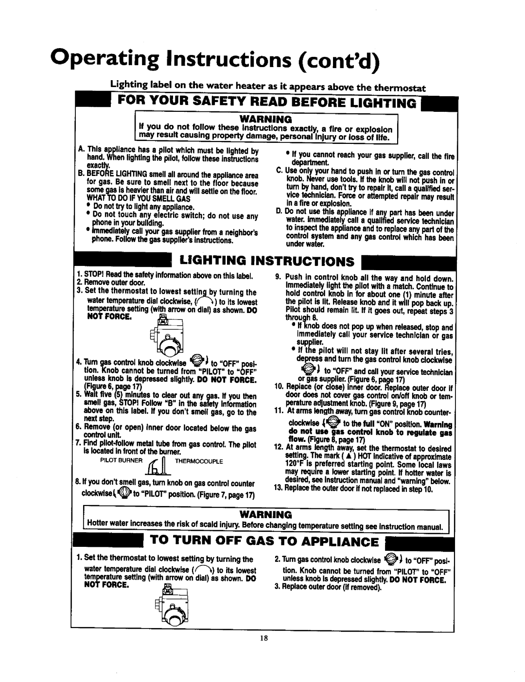 Kenmore 153.336851 Operating Instructions contd, For Your Safety Read Before Lighting, Lighting Instructions, Not Force 