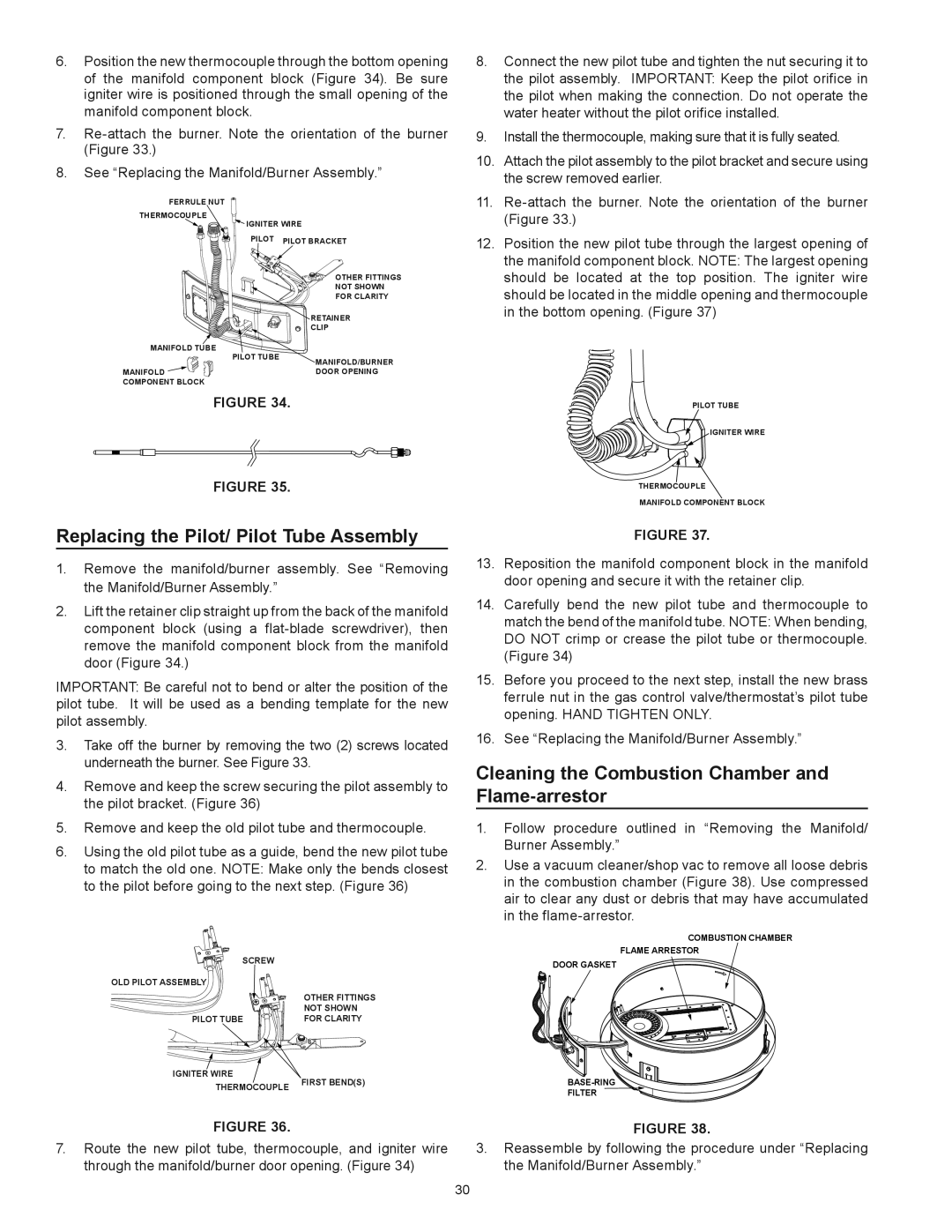 Kenmore 153.336372 Replacing the Pilot/ Pilot Tube Assembly, Cleaning the Combustion Chamber and Flame-arrestor 