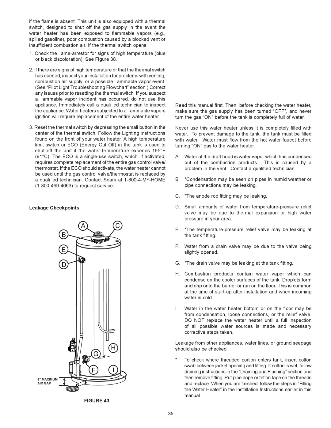 Kenmore 153.336482, 153.336372, 153.336333, 153.336382, 153.336472, 153.336433 owner manual Leakage Checkpoints 